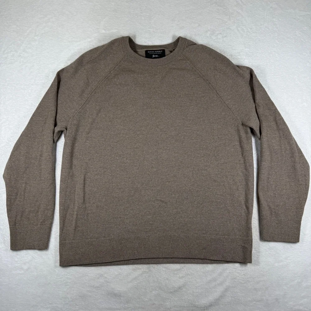 Banana Republic Mens XL Italian Merino Wool Baruffa Crewneck Sweater Taupe 9592